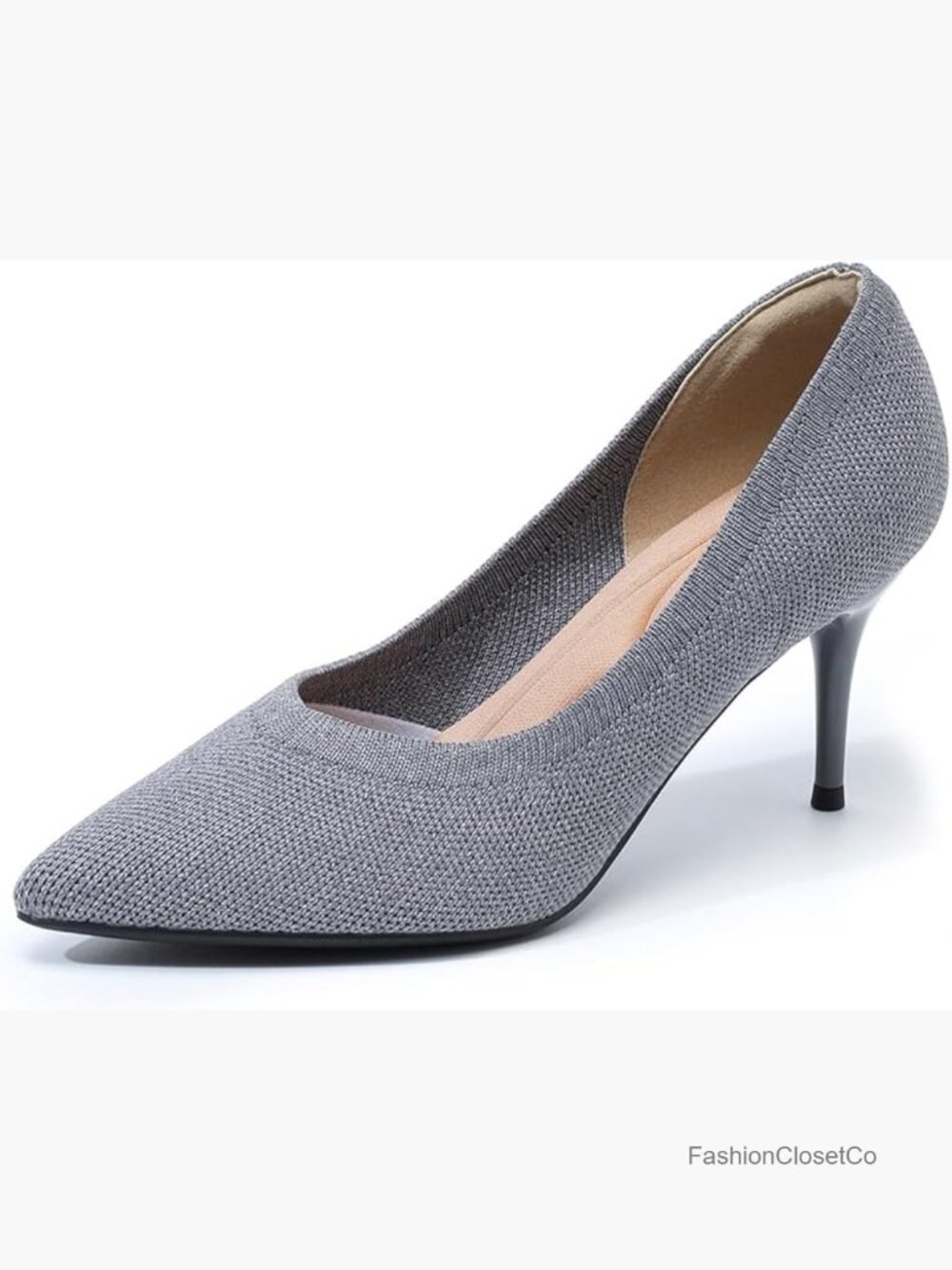 Knit Mesh Kitten Heels Pumps Pointed Toe Slip-on Lightweight Stiletto Heels